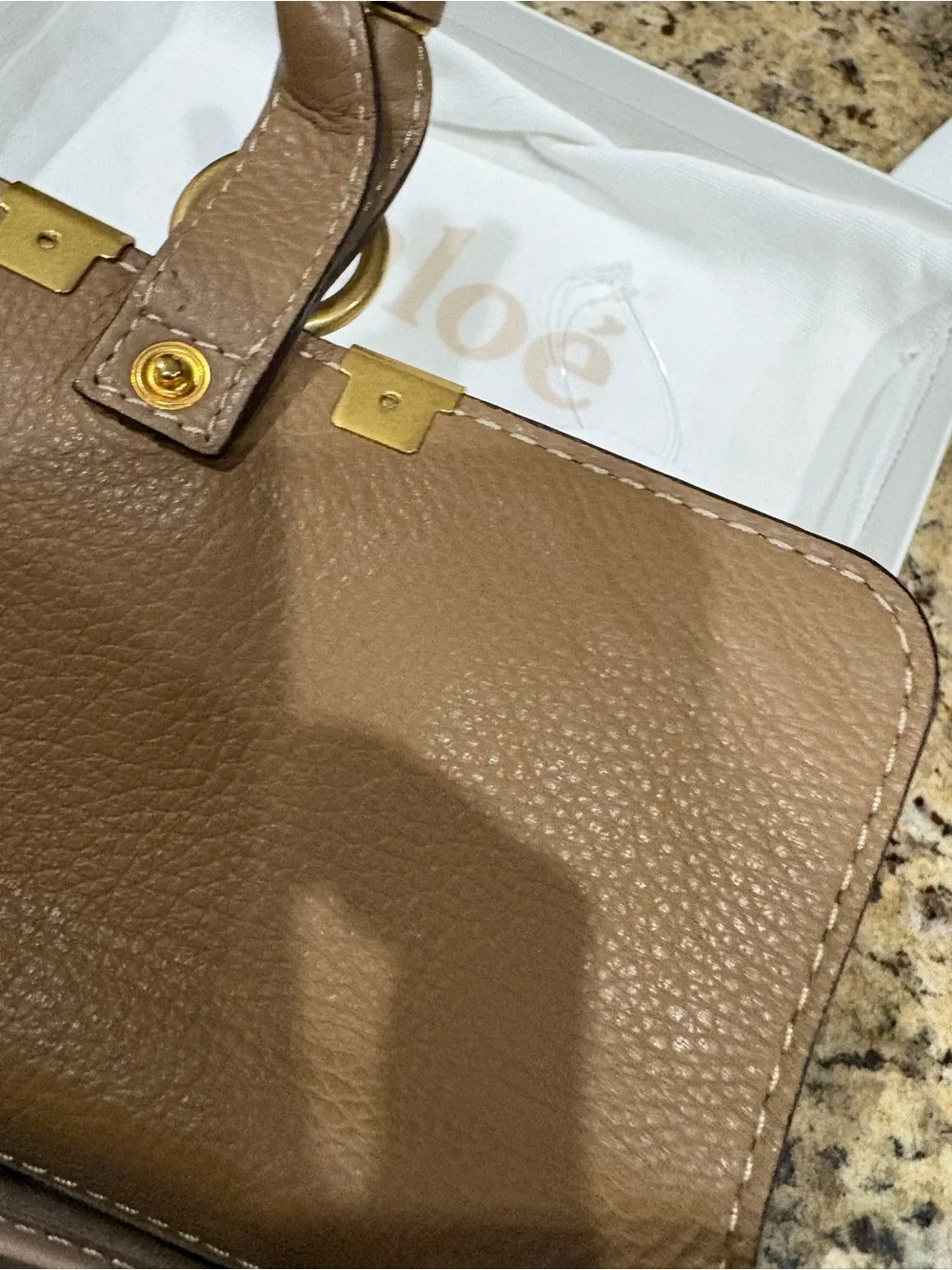 Chloé Tan Leather Foldover Wallet with Gold Accent